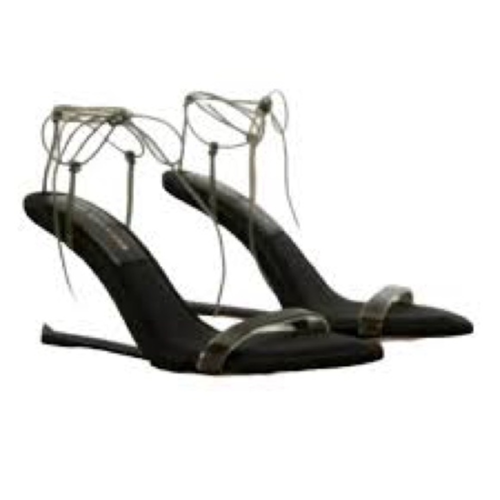 Good American Women’s‎ Black Neoprene Pointy Toe Strappy Clear Heel Shoes size 9